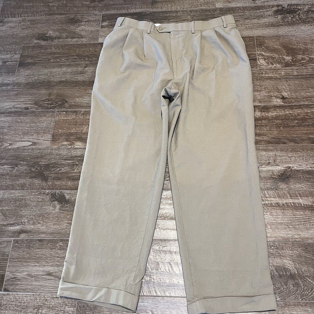 Vintage Ralph Lauren Pants Men 36x28 Brown Wool Pleated Cuffed Slacks Dress